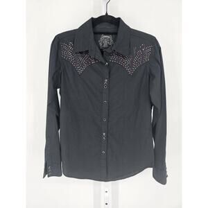 Twenty X Womens Sz M Long Sleeve Pearl Snap Western Shirt Black Embellished